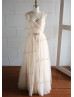 Light Champagne Ruched Tulle Dreamy Bridesmaid Dress